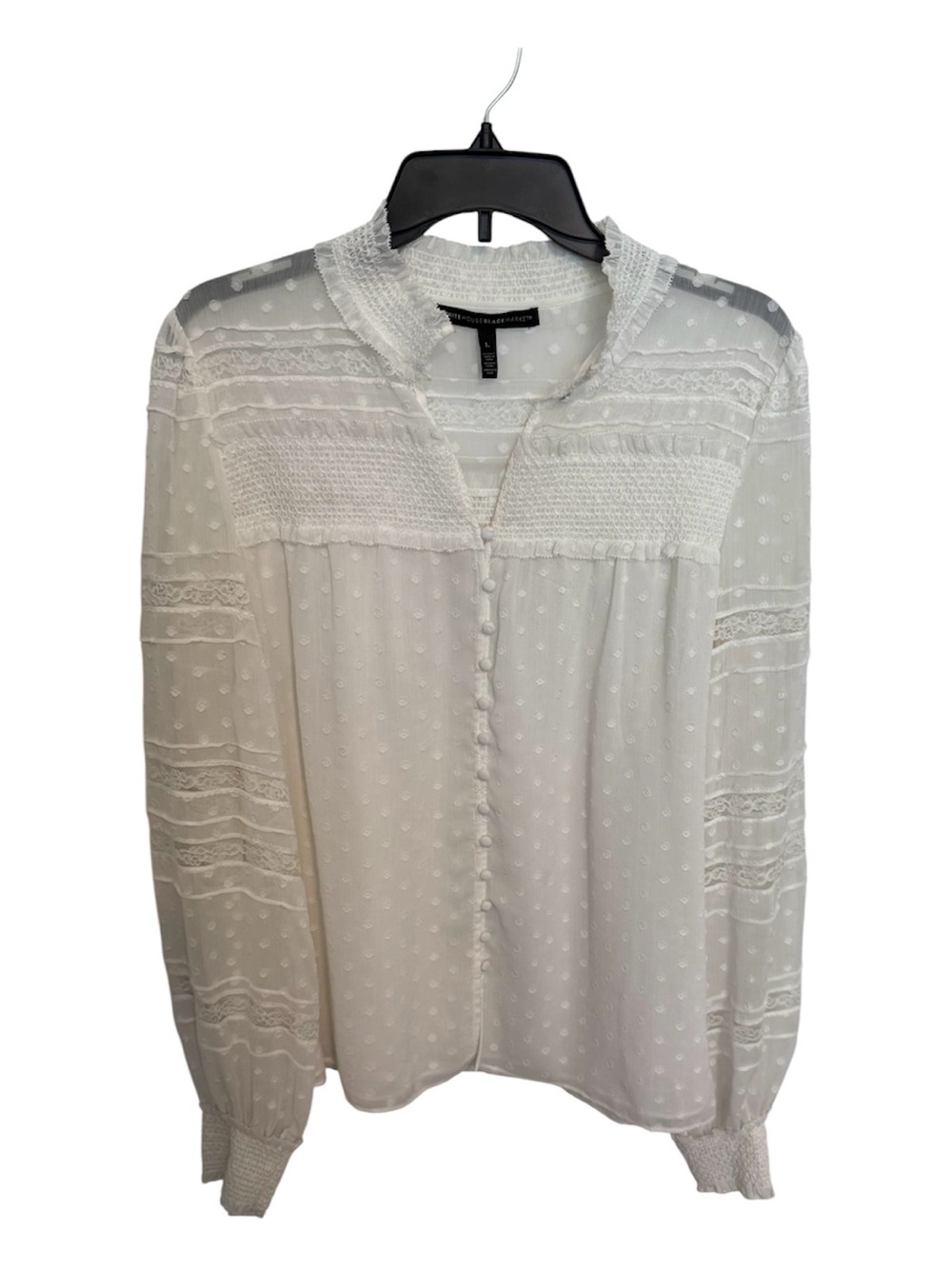 White House Black Market White Swiss Dot Button-Front Blouse